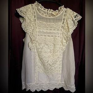 Maeve by Anthropologie Cream Boho Top, Size US 4